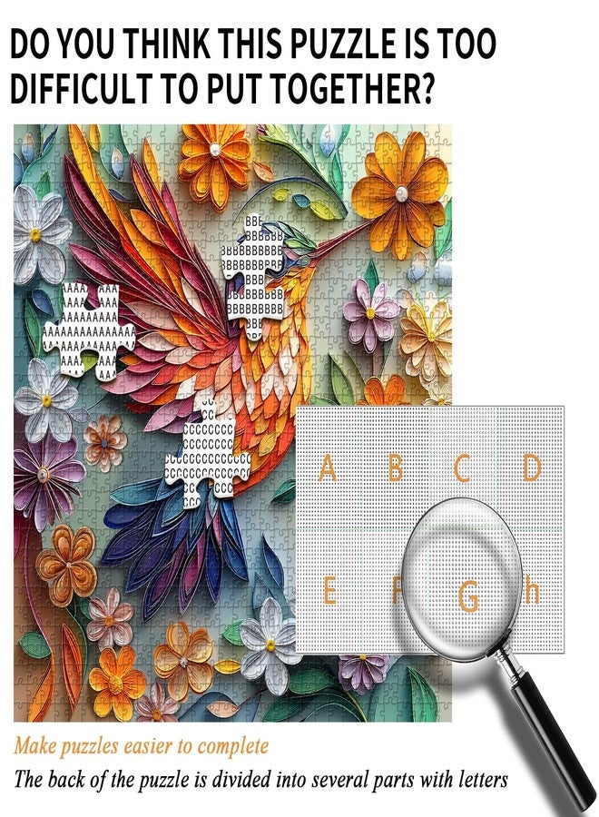 PICKFORU Hummingbird 1000 Piece Puzzle for Adults, PICKFORU Bird Flower Jigsaw Puzzle 1000 Pieces, Quilling Paper Cut Art Puzzles, Challenging Floral Garden Puzzle as Wall Decor - Image 3
